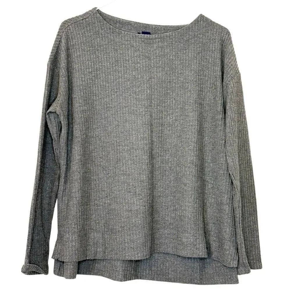 Splendid Thermal Waffle Knit Hi-Low Long Sleeve Tunic Top Charcoal Gray Sz Small